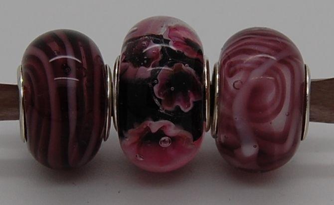 3 Perlen in Schwarz und Rosa