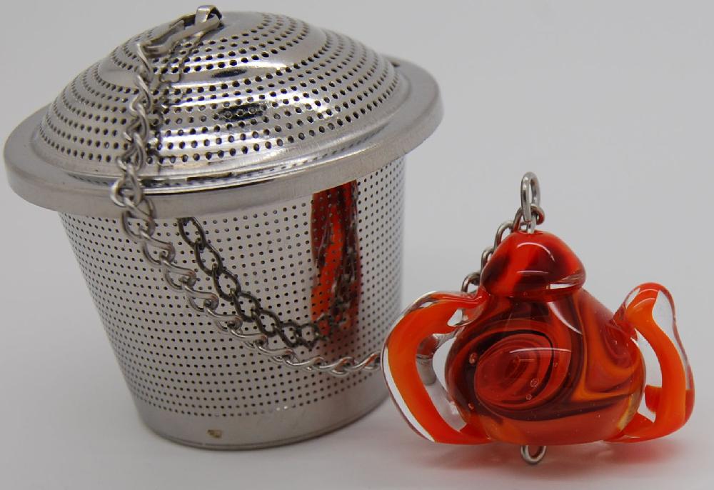 Tee-Ei, Teekanne, orange-roter Wirbel
