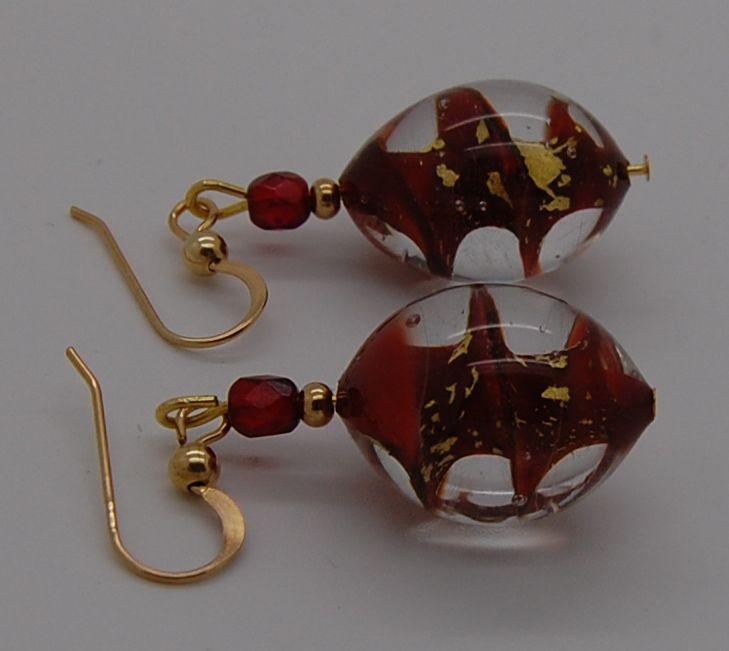 Boucles d'oreilles, spirale rouge et or
