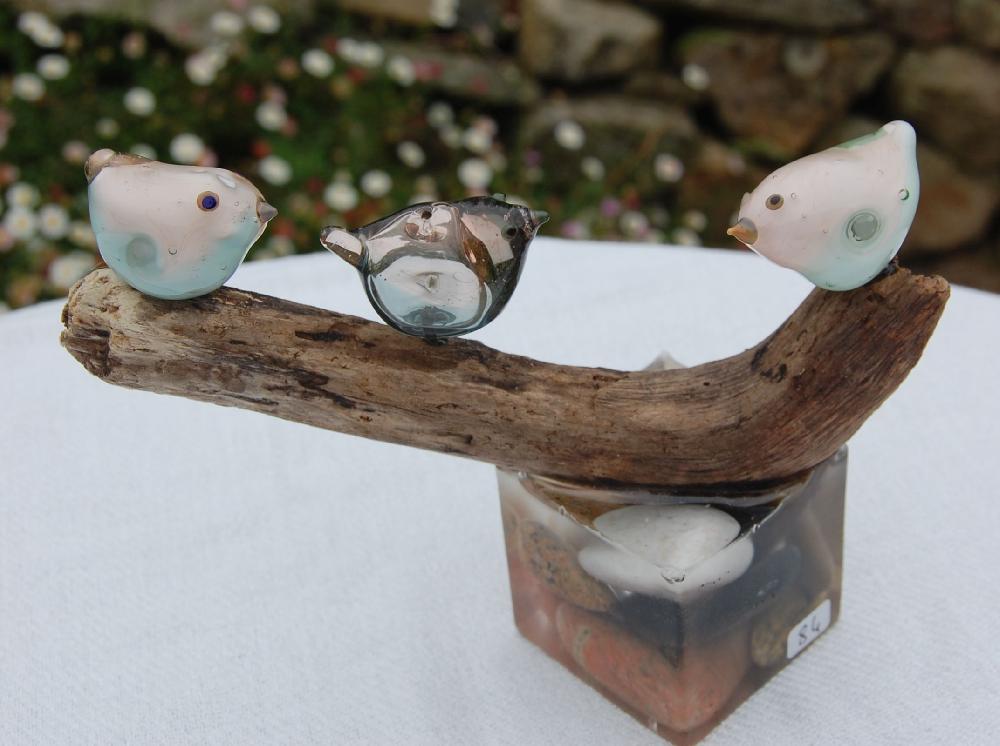 3 oiseaux sur bois flotté