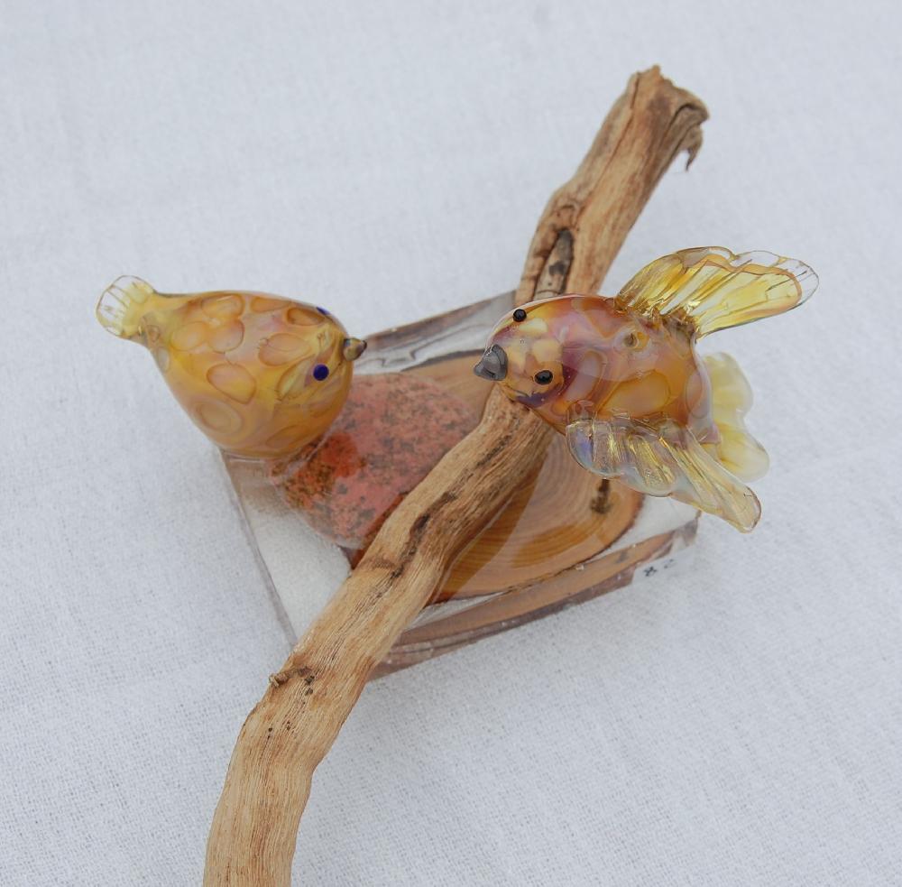 Deux oiseaux dans les tons ambre
